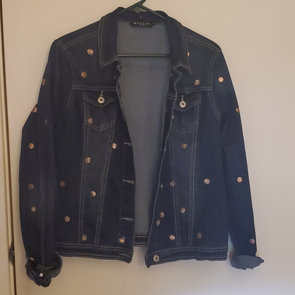 Jean jacket w rose gold polka dots